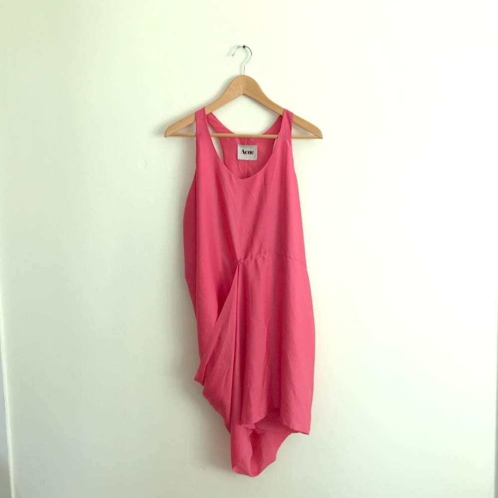 Acne Pink Magenta Draper Racer Back Dress 4/S